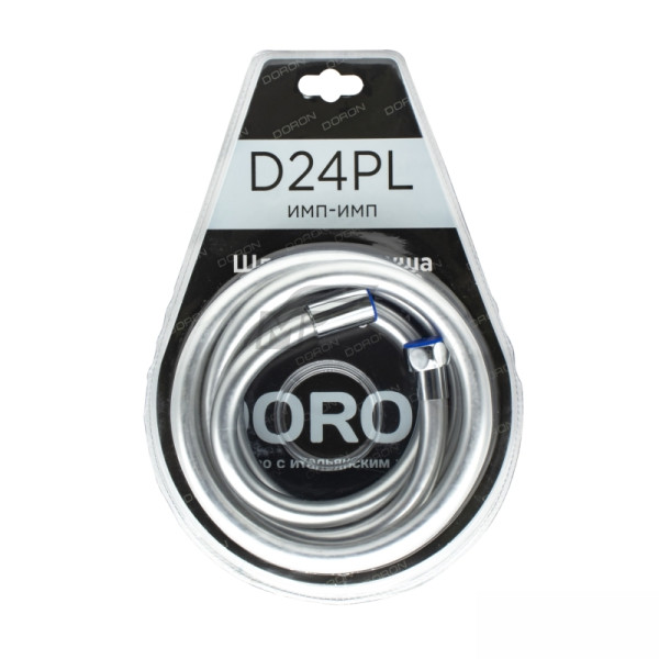 Шланг д/душа DORON D24PL,  200 см,  оплетка: ПВХ серебристый,   (имп/имп) ,  блистер  (1/50) 