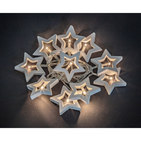 Гирлянда  Деревянные звёздочки  внутренняя  IP20,  1,  8 м,  постоянное свечение,  теплый белый свет,   п