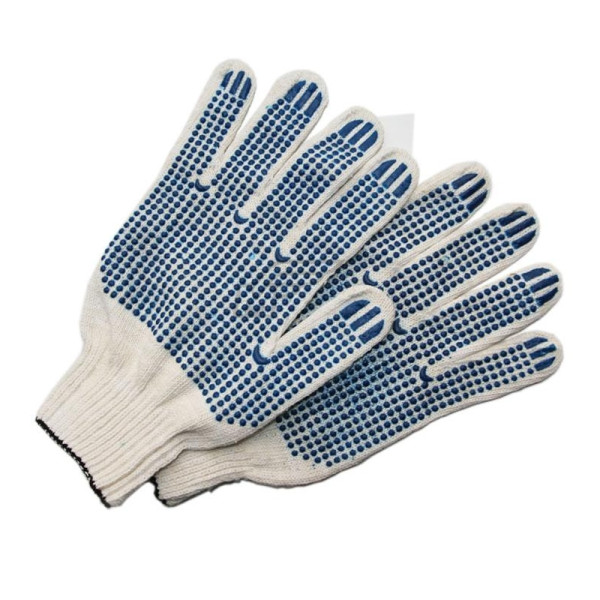 Перчатки ХБ с ПВХ 10 класс 5 - нитка Белые Синяя Точка  (10/300) 