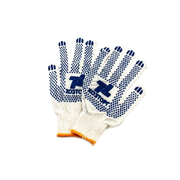 Перчатки ХБ с ПВХ 7, 5 класс 4 - нитка Белые Синяя Точка  (10/250) 