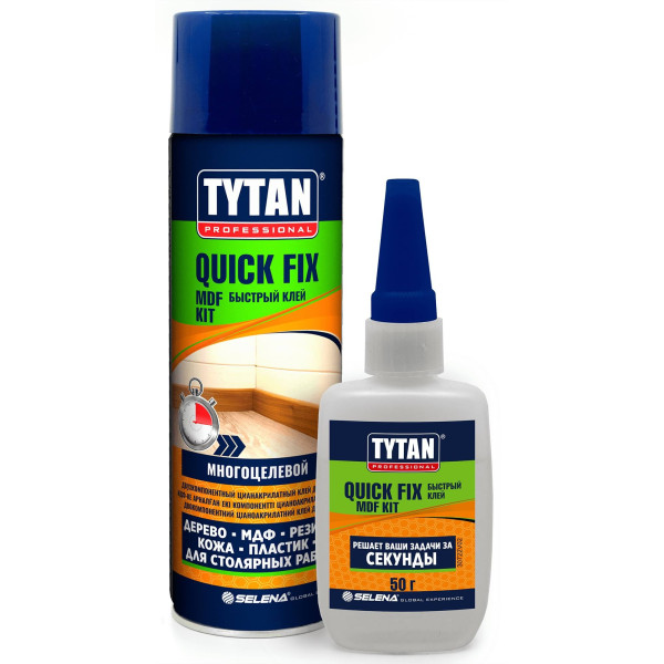 Клей цианокрилатный TYTAN Professional Quick Fix,  двухкомпонентный для МДФ прозрачный200мл/50мл