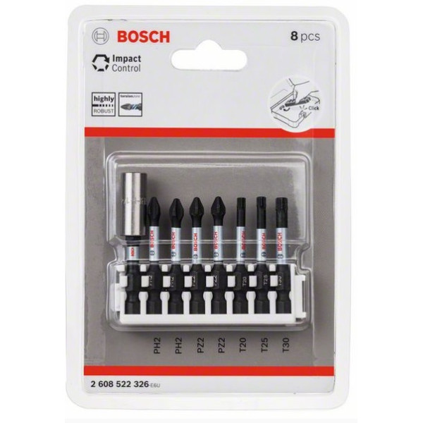 Набор бит BOSCH Impact Control 50мм  (2 шт. PH2,  2 шт. PZ2,  1 шт. T20,  1 шт. T25,  1 шт. T30) 