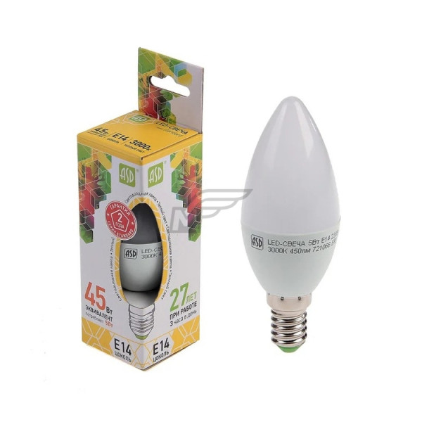Светодиодная лампа ASD LED-свеча на ветру-standard 5Вт 230В Е14 4000К 450Лм 84095