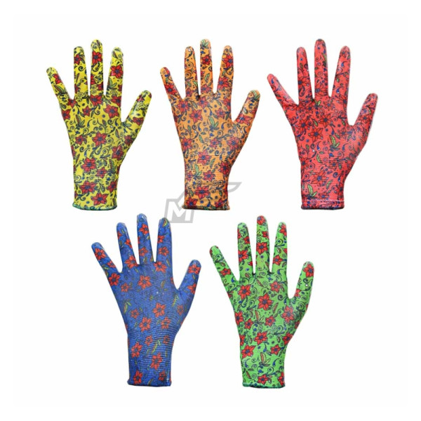 Перчатки садовые INBLOOM нейлоновые с нитриловым полуобливом, 9 размер,  цветные 188 - 037  (10/250) 