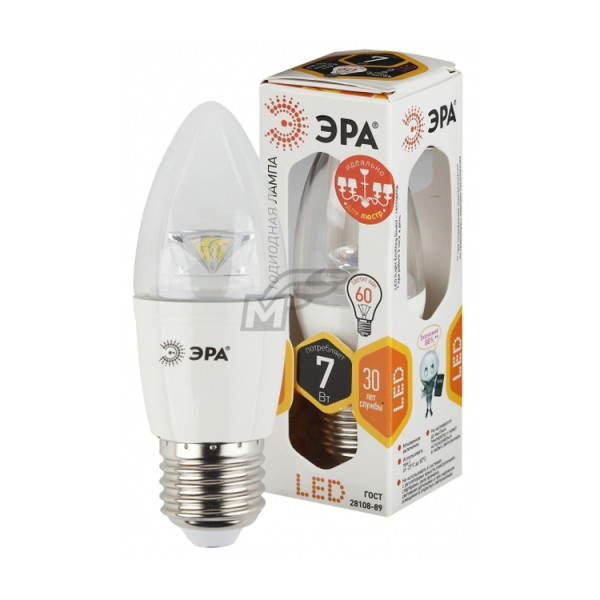 Светодиодная лампа Е14,  2700k ЭРА LED smd B35 - 7Вт - 842 - Е14 - Clear 79904